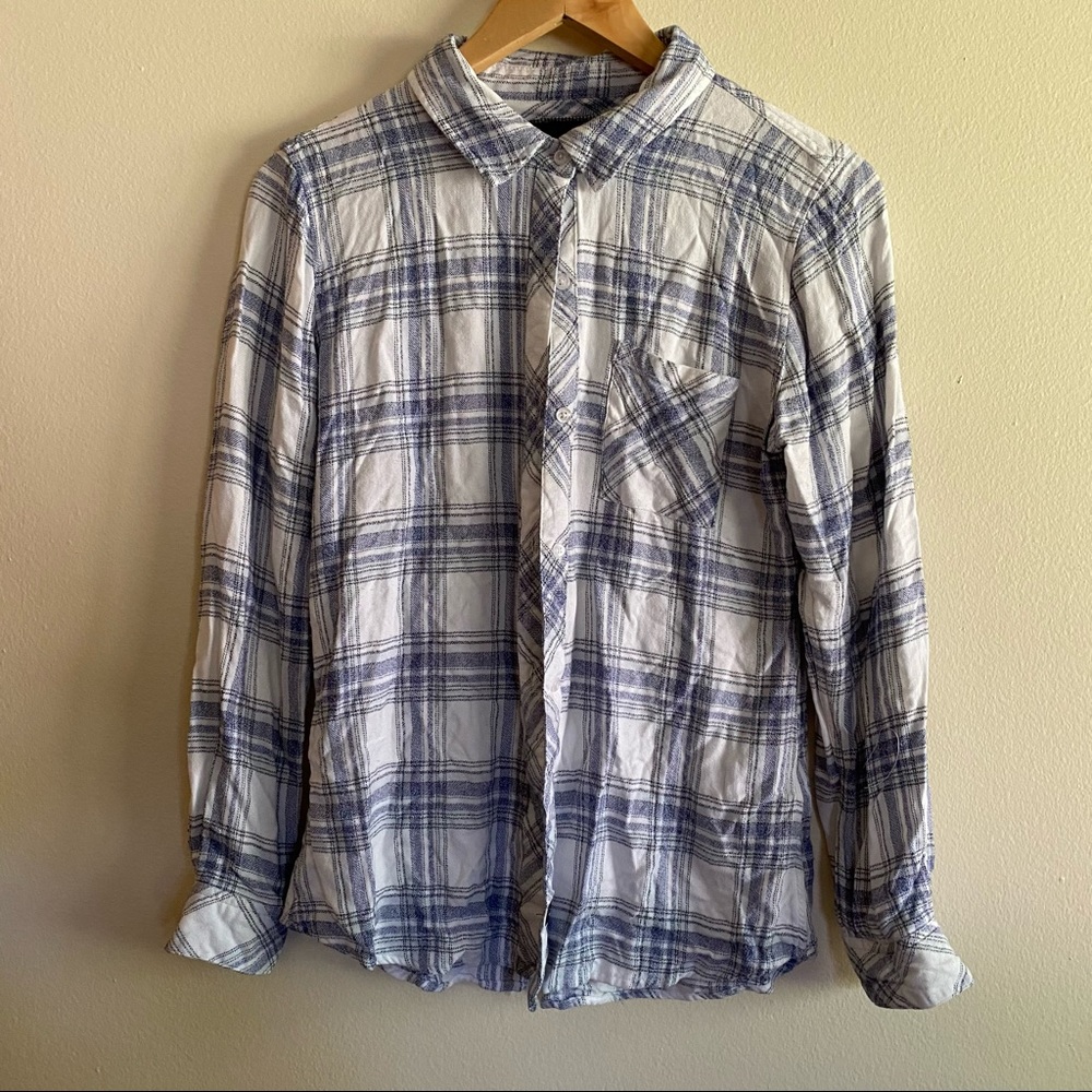 Rails Flannel White Blue Button Up - image 1